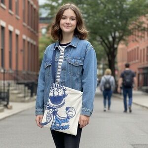 Book bag rare official vintage Sesame Street workshop Super Grover 2 tone blue